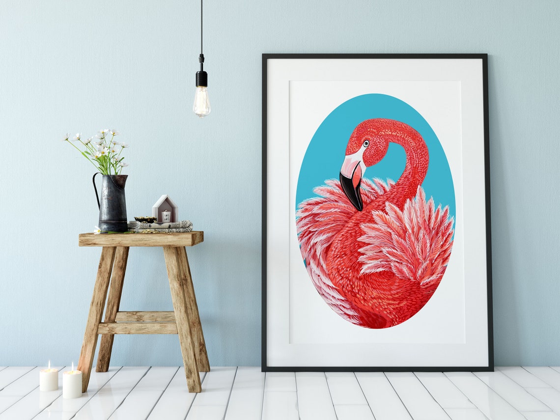 Pink Flamingo Curled Gracefully Inside Turquoise Oval Tropical Poster - Image 4