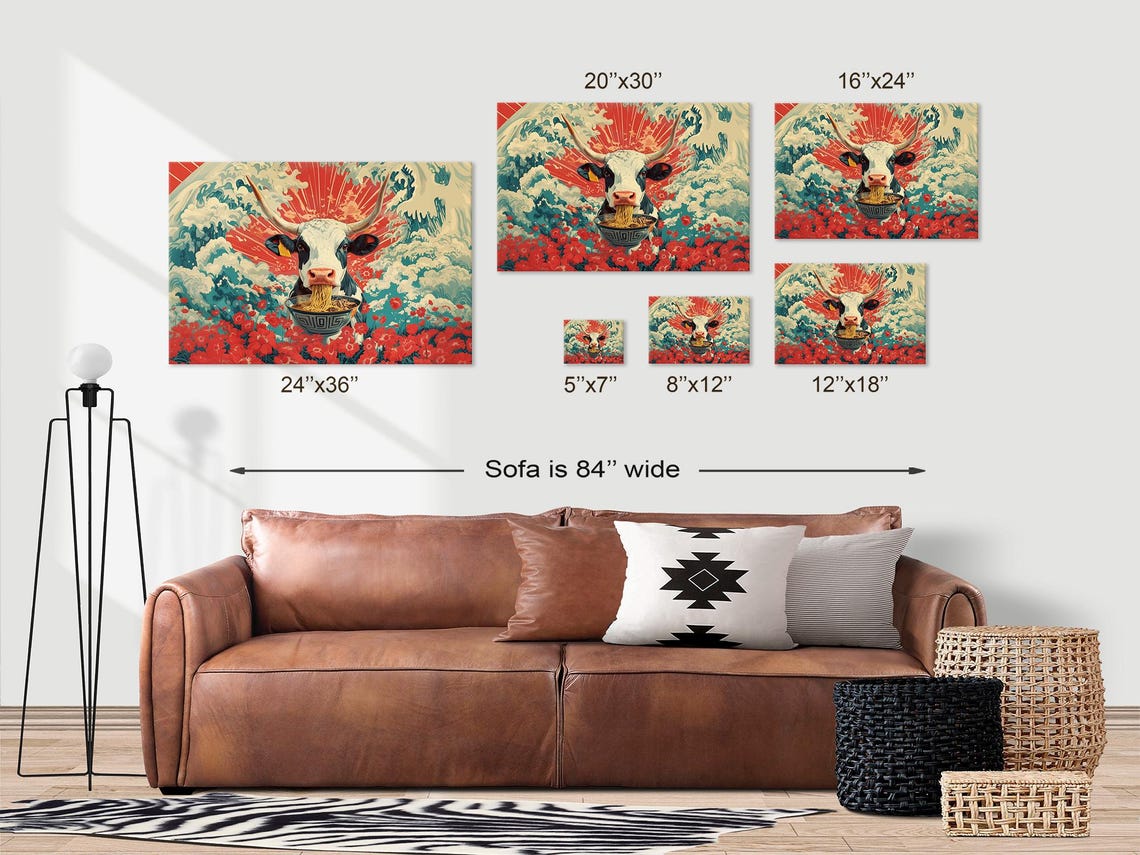 Maximalist Eclectic Ramen Cow Print Bold Altered Animal Portrait Fantasy Fun Colorful Renaissance Rustic Art - Image 3