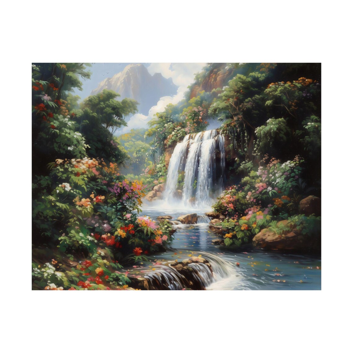 Secret Waterfall Garden Lush Tropical Blooms Paradise Nature Poster - Image 3