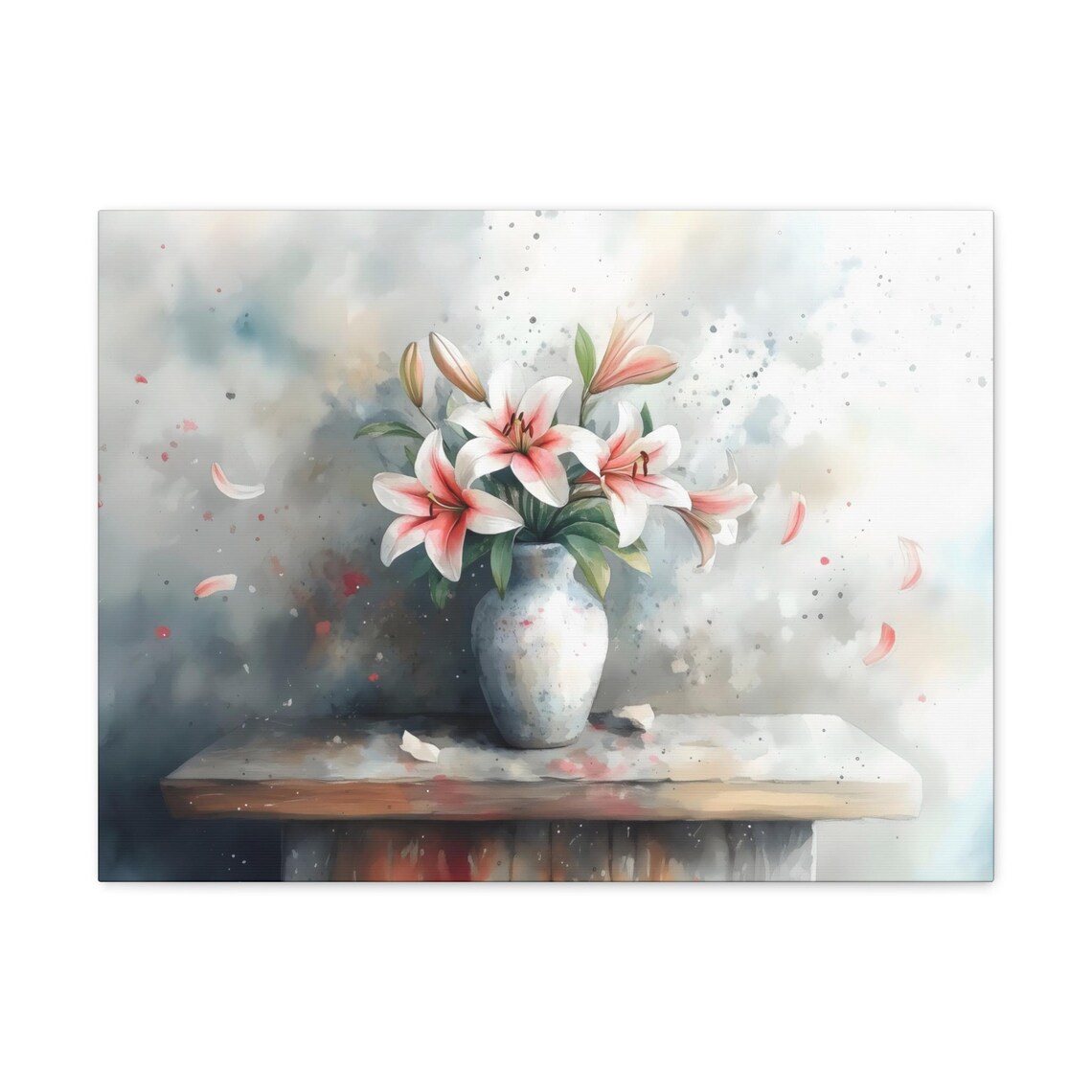 Elegant Pink Lilies in Vase Light Airy Watercolor Floral Poster - Image 2