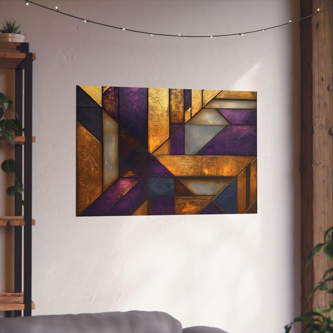 Art Deco Purple Gold Geometric Abstract 1920s Metallic Wall Poster - Image 2
