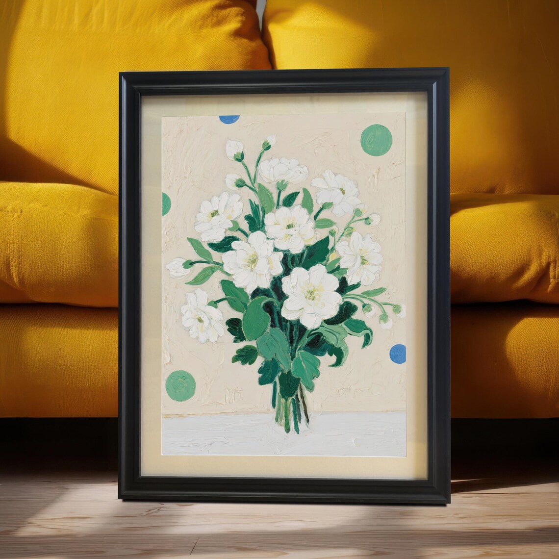 White Floral Bouquet Modern Botanical Painting Poster Art Decor