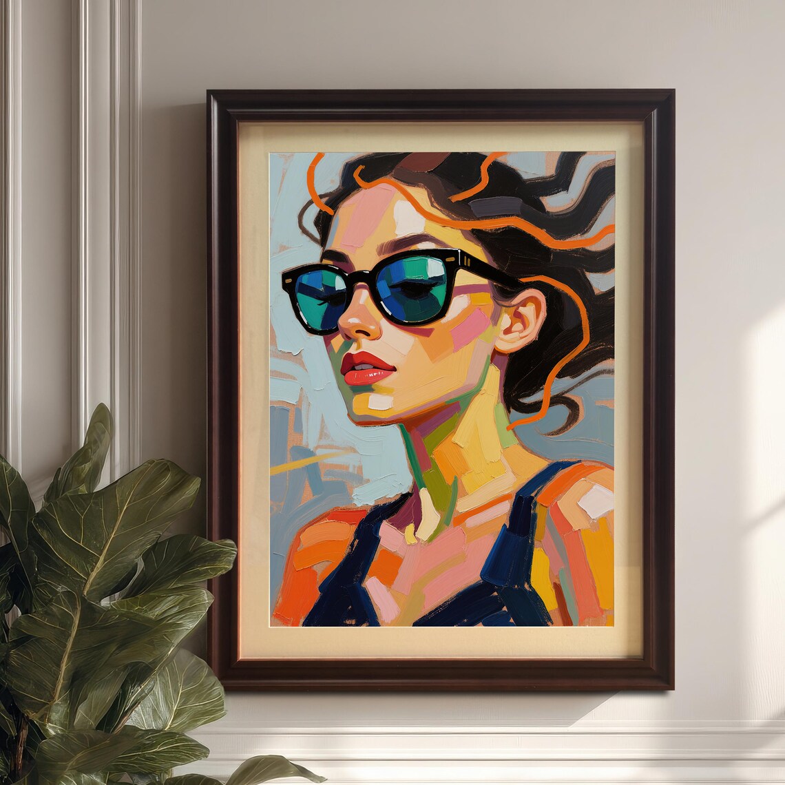 Woman In Sunglasses Portrait, Abstract Brushwork Poster