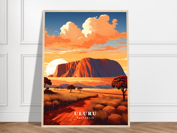 Uluru Travel Print Australia Collection Ayers Rock Mountain Aboriginal Wall Sunset Poster Landmark