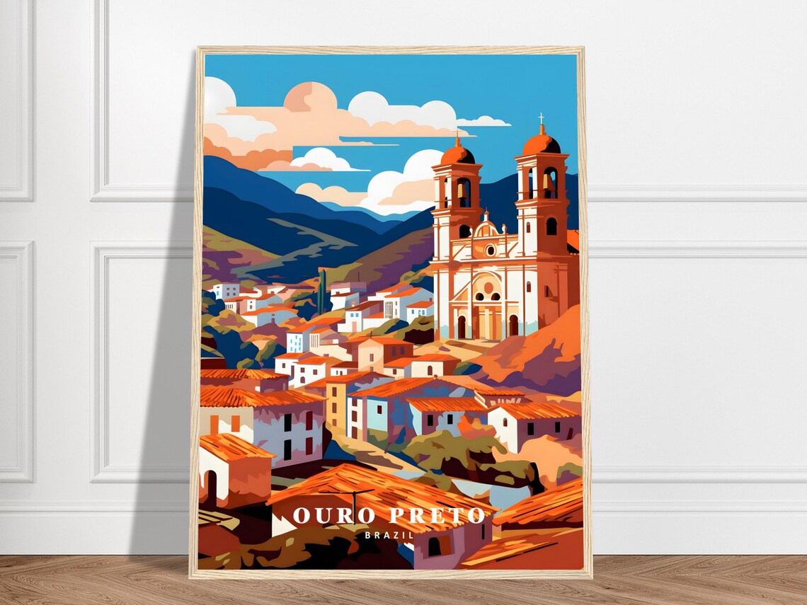 Ouro Preto Brazil Colonial Town Twin Tower Church Travel Poster