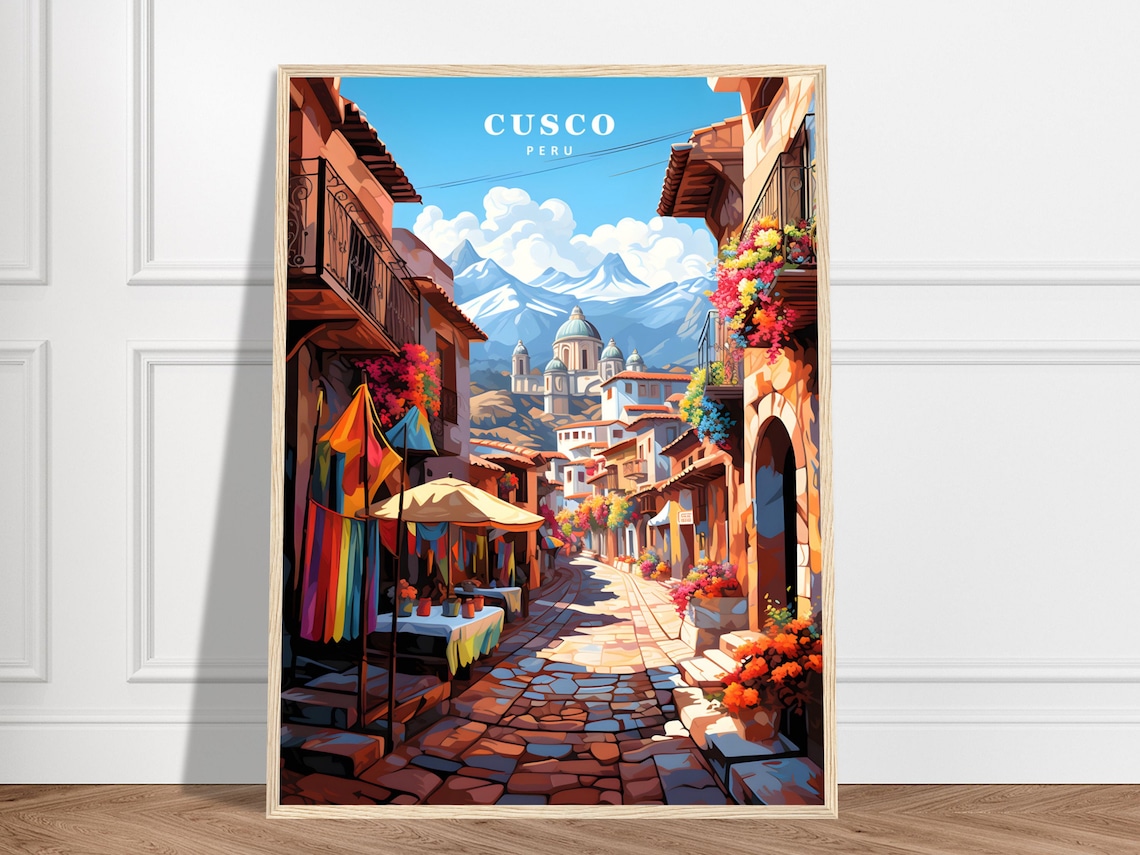Cusco Travel Poster, Peruvian Cultural Mountain Art