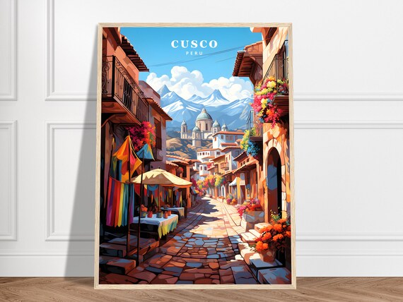 Cusco Travel Poster, Peruvian Cultural Mountain Art