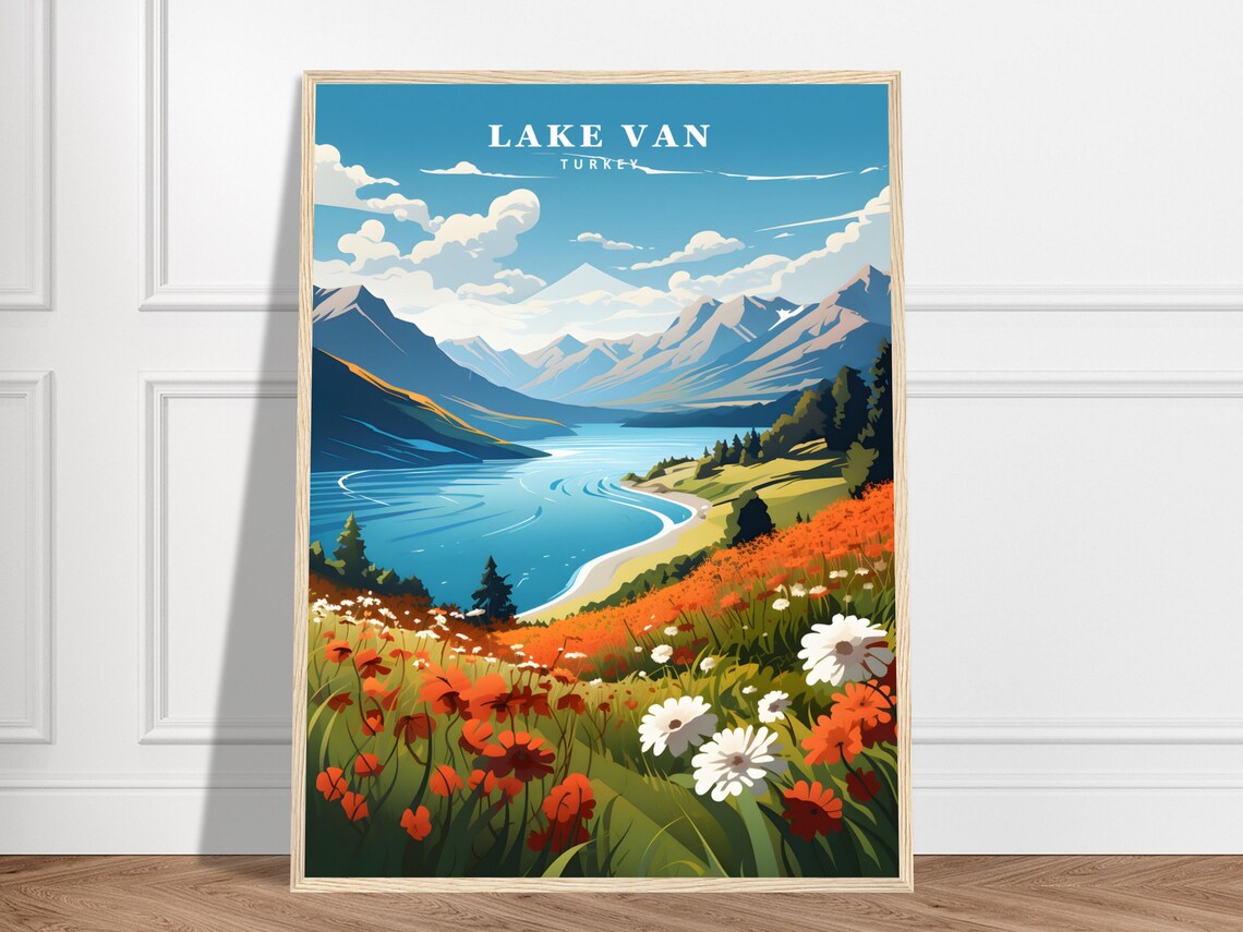 Lake Van Turkey Wildflower Meadow Mountain Lake Travel Poster