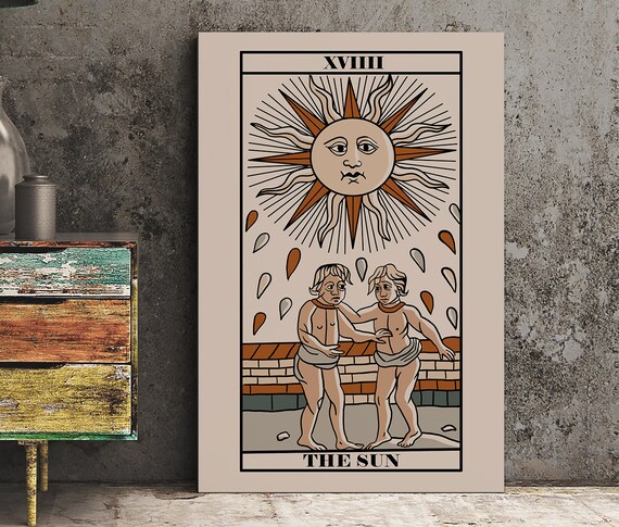 The Sun Tarot Card Vintage Marseille Style Celestial Art Poster