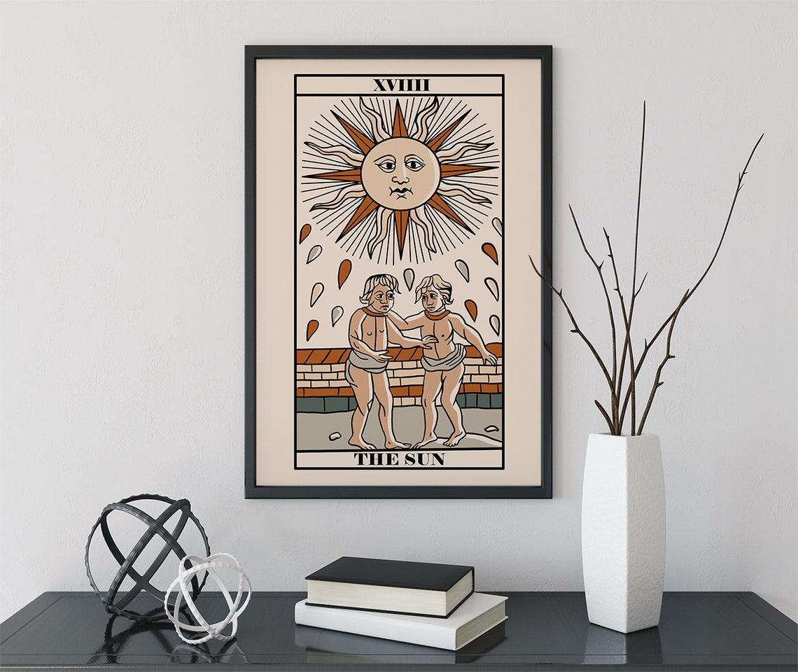 The Sun Tarot Card Vintage Marseille Style Celestial Art Poster - Image 2