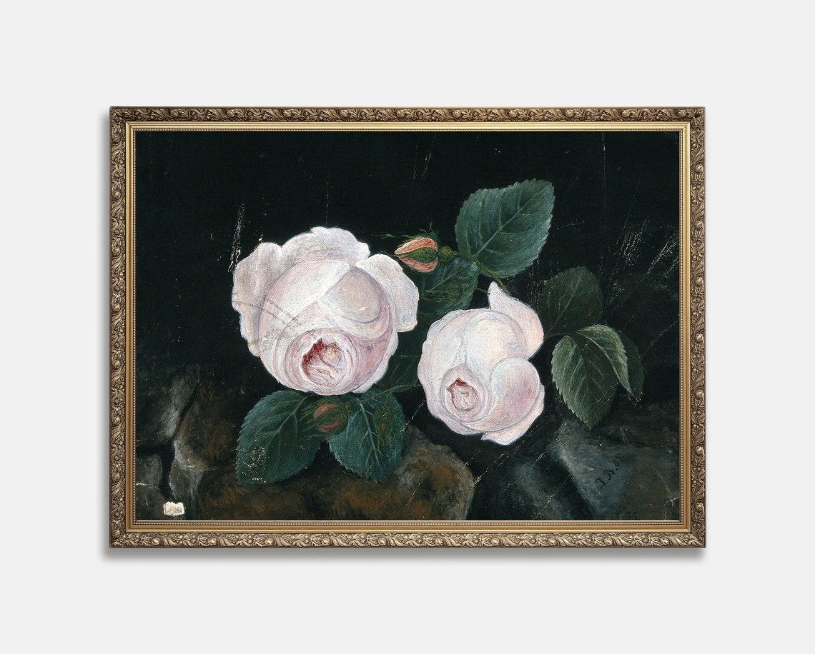 Pink Roses Vintage Art Vintage Print Country Painting White Roses Oil Paint Antique Decor 19th Century Oil Painting - Image 3