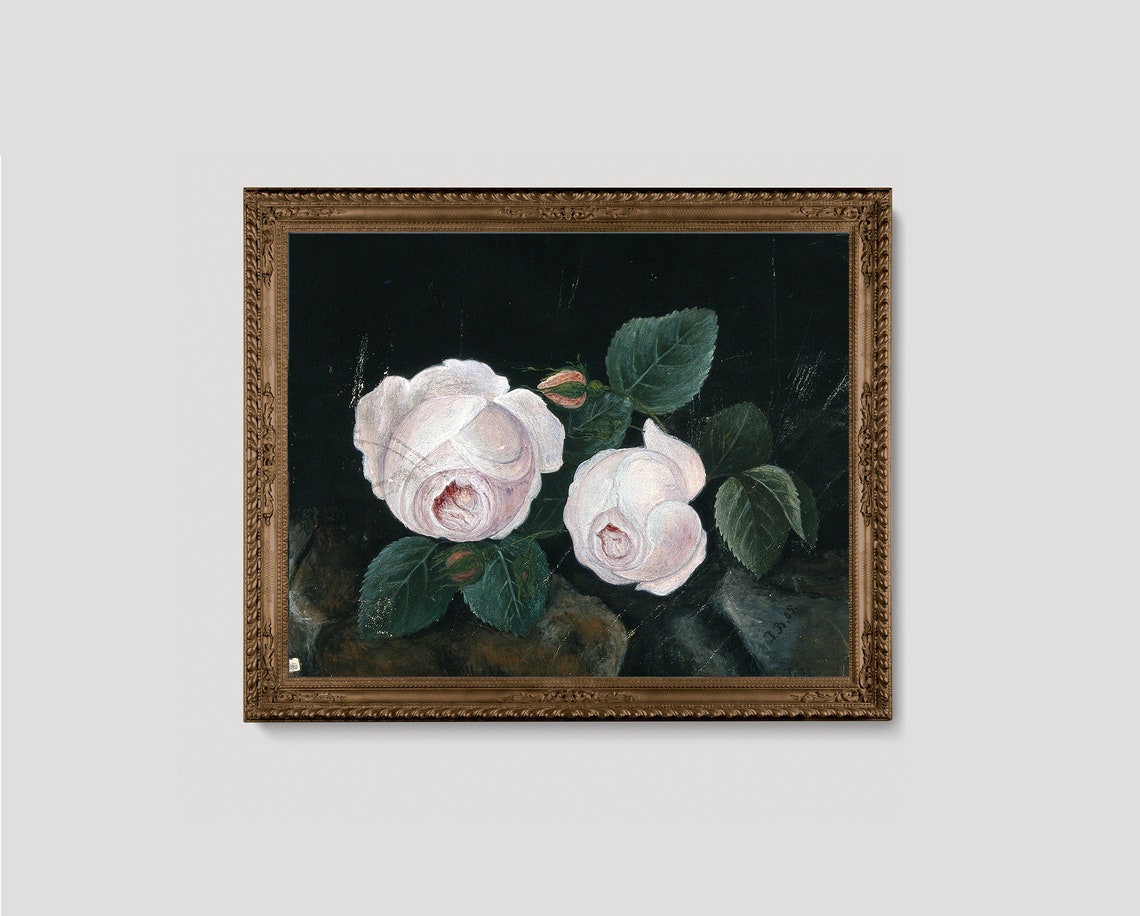 Pink Roses Vintage Art Vintage Print Country Painting White Roses Oil Paint Antique Decor 19th Century Oil Painting - Image 2