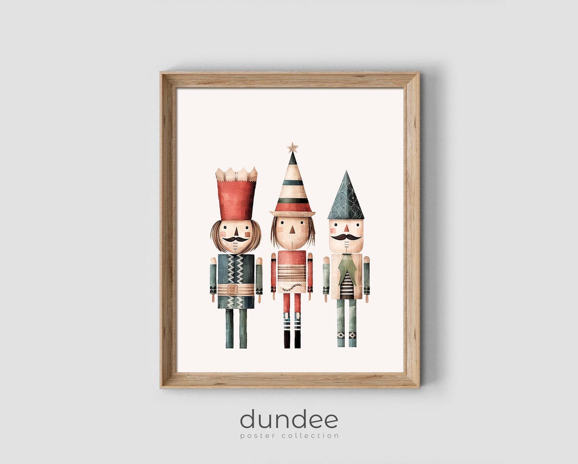 Trio of Watercolor Christmas Nutcrackers Scandinavian Poster