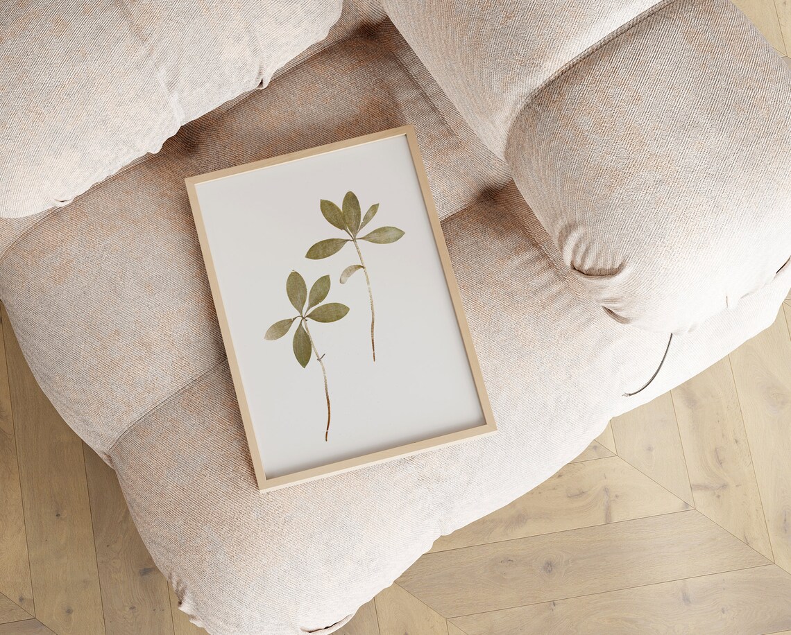 Pressed Dried Green Leaves Two Stems Minimalist Botanical Poster - Image 4