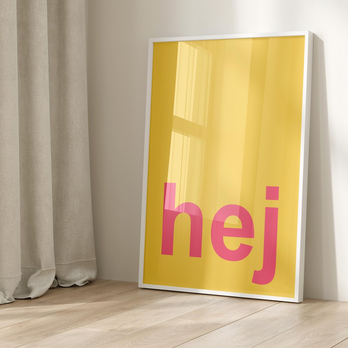 Hej Yellow Pink Typography, Hallway Poster Print - Image 2