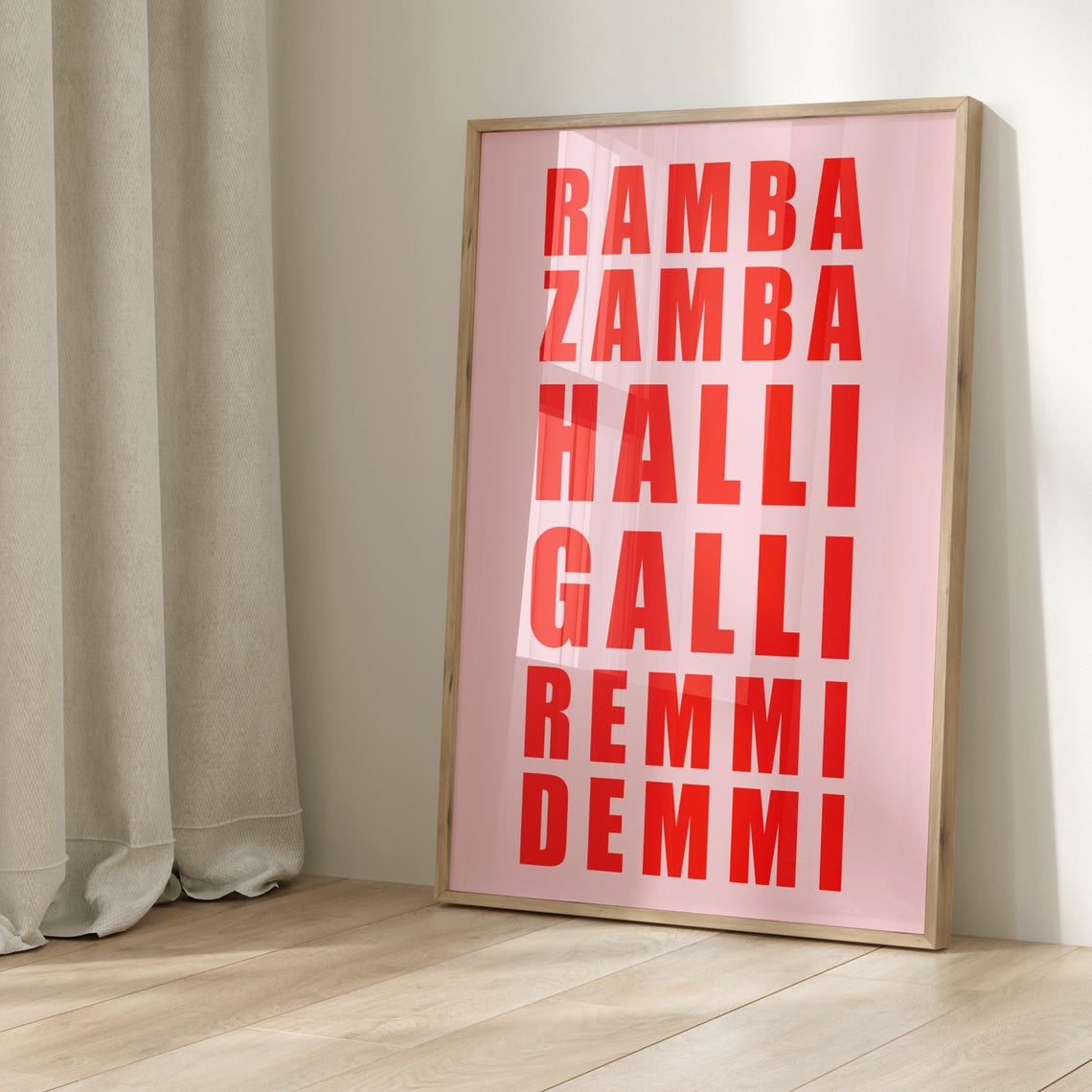 Ramba Zamba Halli Galli Red On Pink Party Typography Wall Art - Image 2