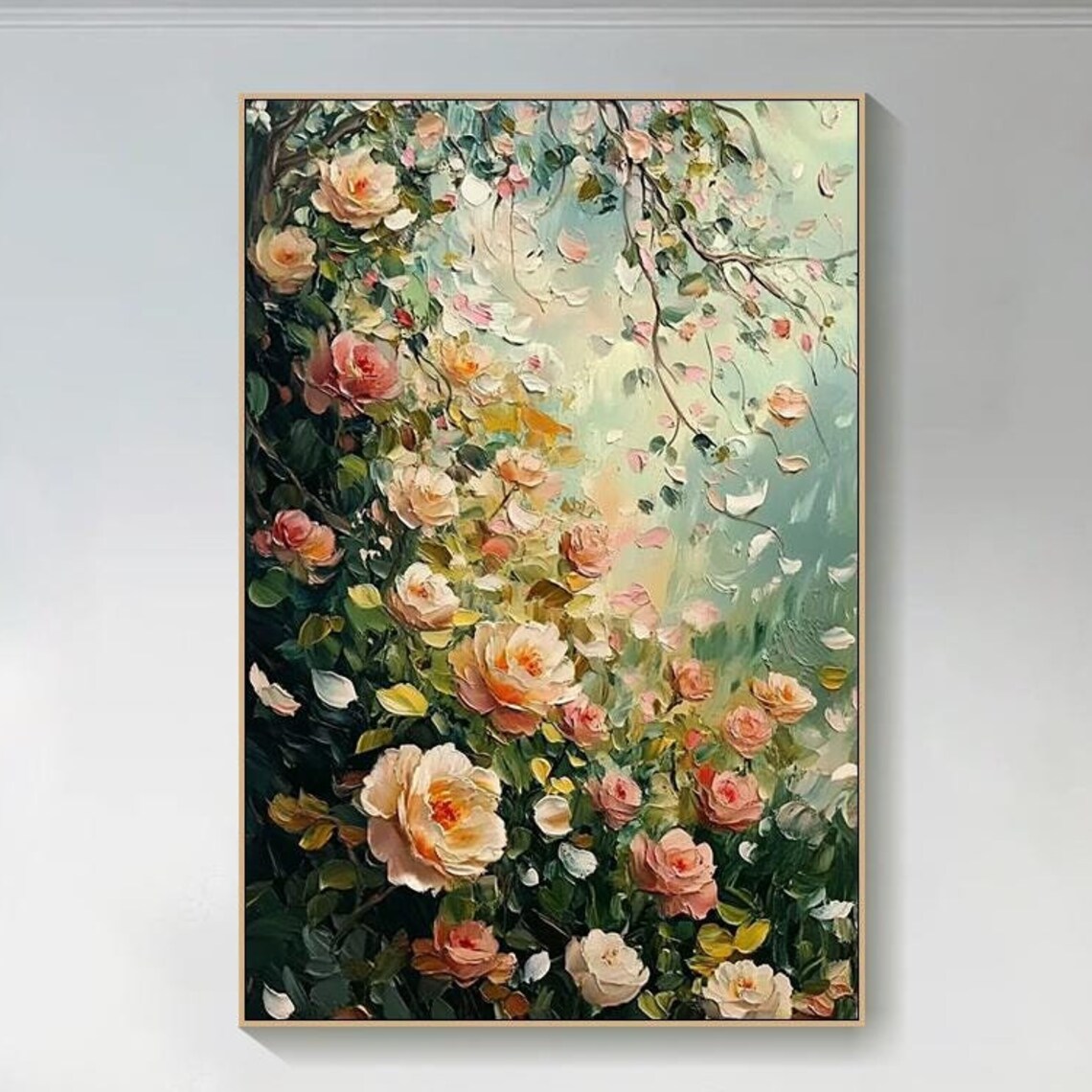Blush Pink Rose Bloom Garden Vintage Floral Oil Painting Wall Art - Image 4