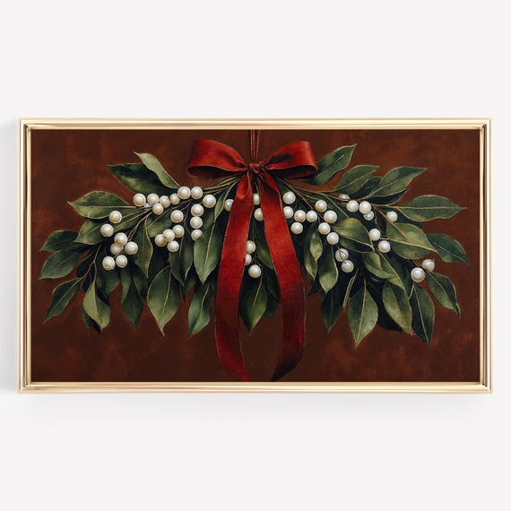 Christmas Mistletoe Botanical Berries Art Print