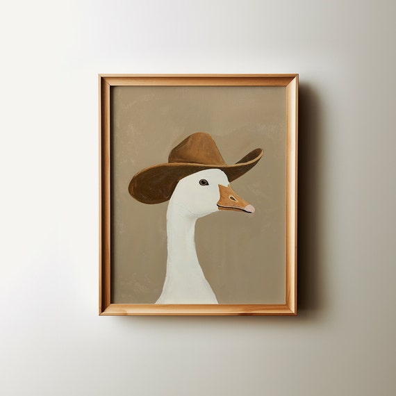 Silly Cowboy Goose Print Brown Western Nursery Art Neutral Southeastern Boy Room Animal Wall Art Cowboy Hat