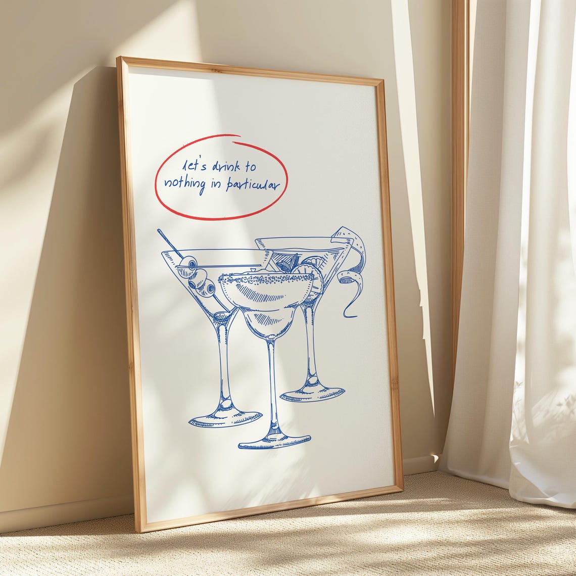 Lets Drink to Nothing in Particular Blue Cocktail Bar Art Poster - Image 2