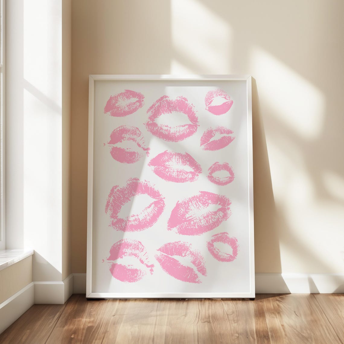 Trendy Lipstick Kisses Print Y2k Wall Art Pink Mouth Kisses Poster French Kiss Print Preppy Wall Print Retro Kiss Poster Lipstick Wall Art