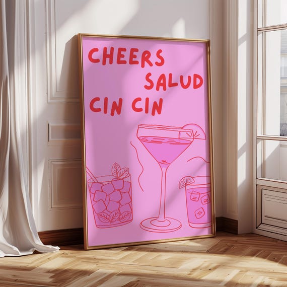 Bar Cart Print Cheers Print Bar Cart Decor Retro Kitchen Wall Art Bar Cart Art Trendy Wall Art Drinks Print Wall Art