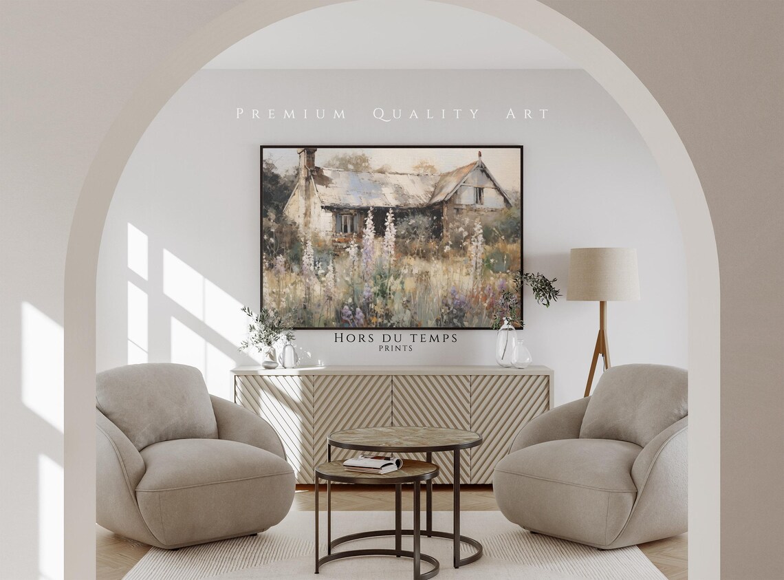 Old Stone Cottage Tall Wildflowers Overgrown Garden Romantic Poster - Image 2