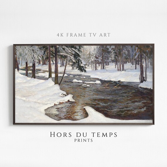 Rushing Stream Through Snowy Woods Winter Forest Scene Poster