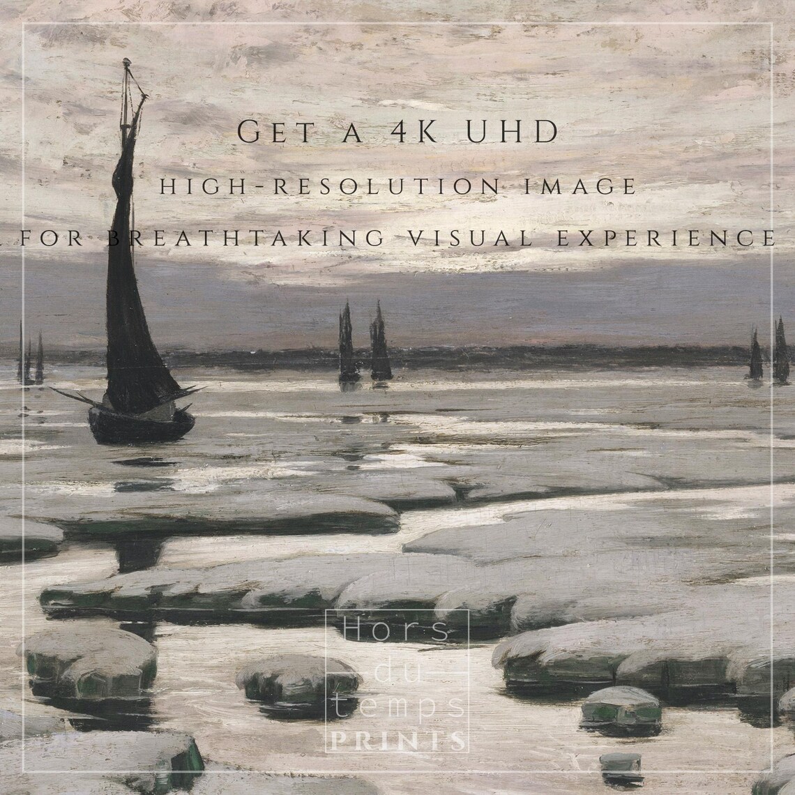 Sailboats on Frozen Sea With Ice Floes Vintage Winter Seascape Poster - Image 2