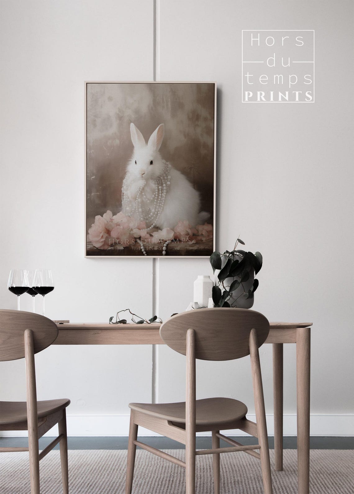 White Rabbit With Pearl Necklace Vintage Spring Floral Bunny Poster - Image 2