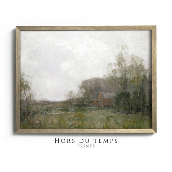 Moody Country Field Landscape Painting Muted Cottage Farmhouse Art Hors Du Temps Prints