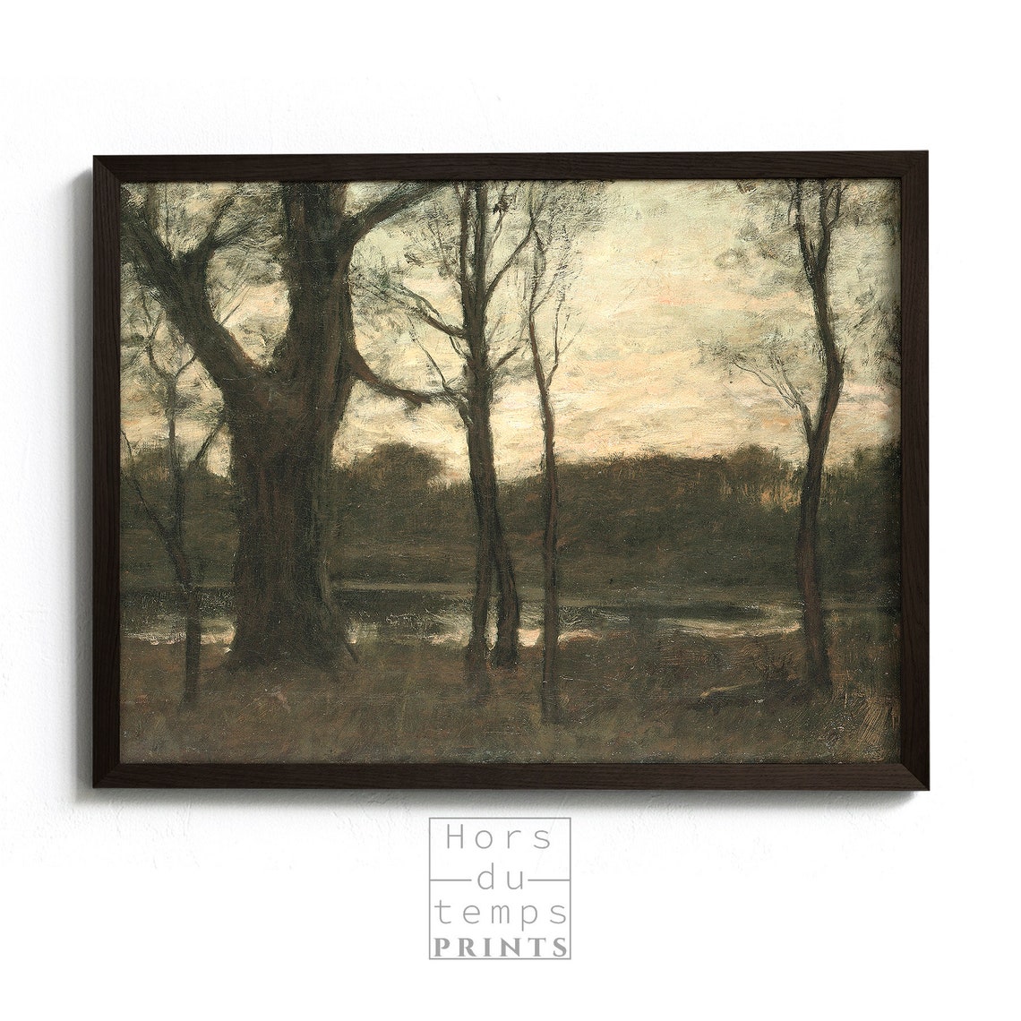 Dark Trees Pond Dusk Scene Moody Vintage Landscape Oil Art Poster - Image 2