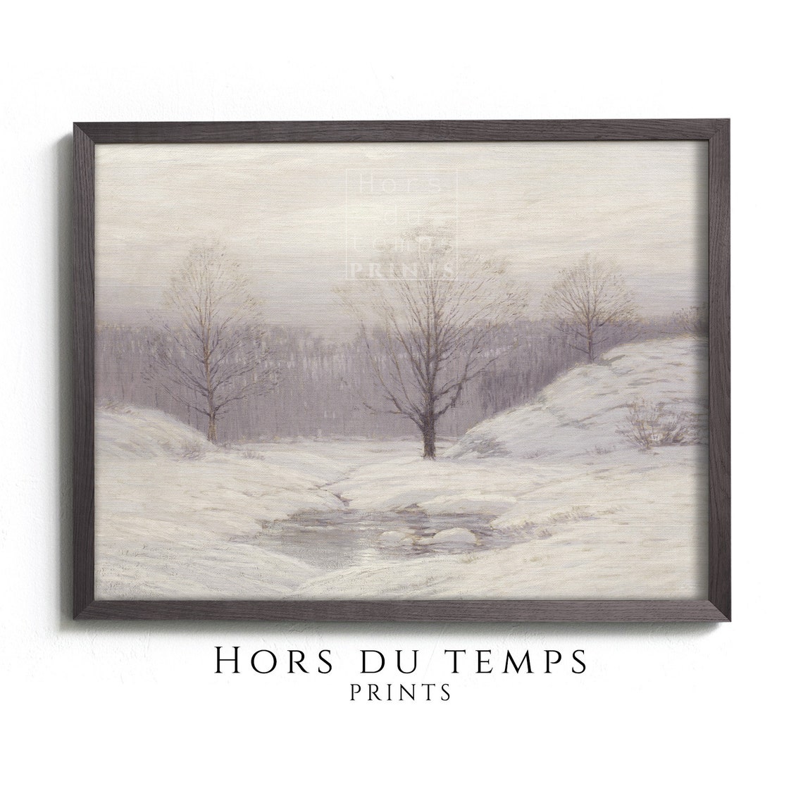 Misty Snowy Hillside Stream Soft Winter Landscape Painting Poster