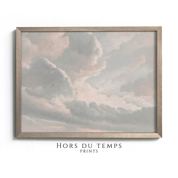 Antique Muted Cloudy Sky Painting Soft Pastel Nature Art Farmhouse Cottage Wall Decor Hors Du Temps Prints