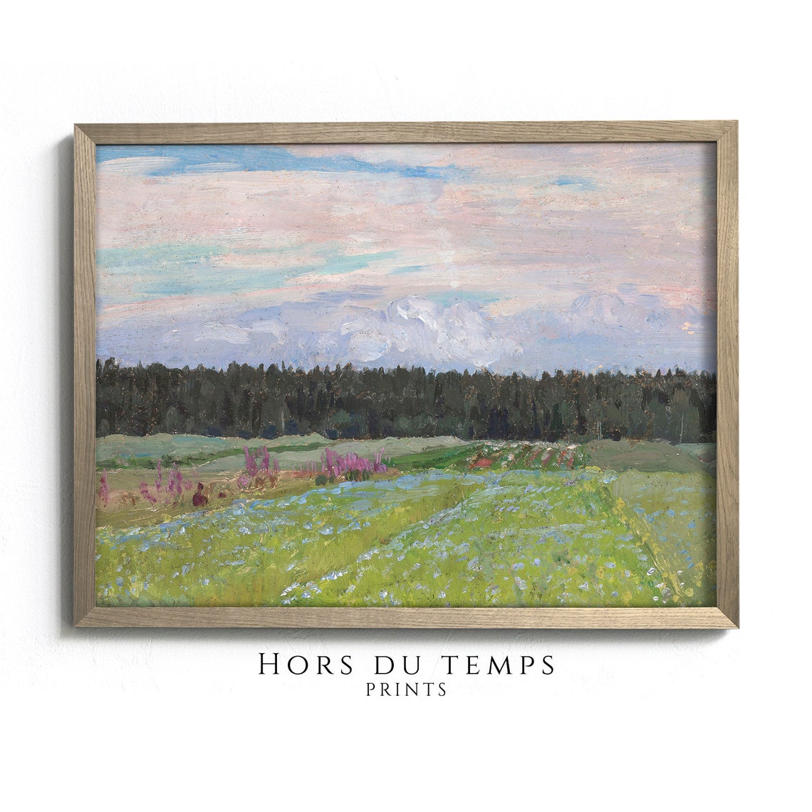 Purple Wildflower Meadow Before Pine Forest Impressionist Poster