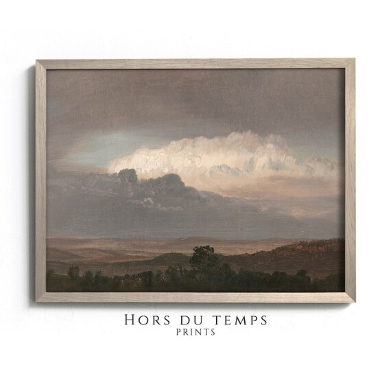 Moody Cloudy Sky Vintage Muted Mountain Hills Landscape Art Rustic Farmhouse Oil Painting Hors Du Temps Prints