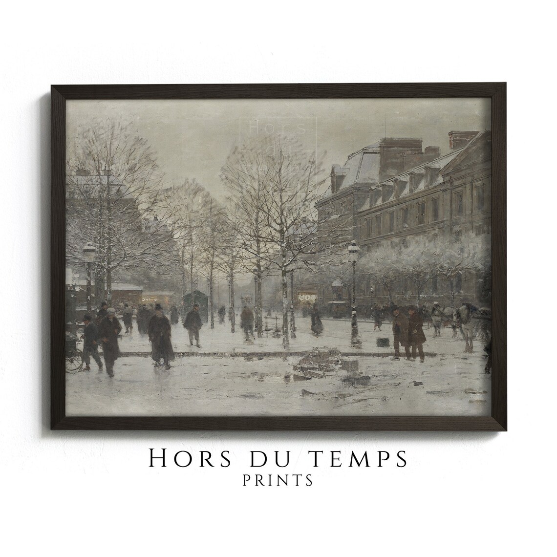 Snowy Paris Boulevard Horse Carriage Vintage Winter Cityscape Poster