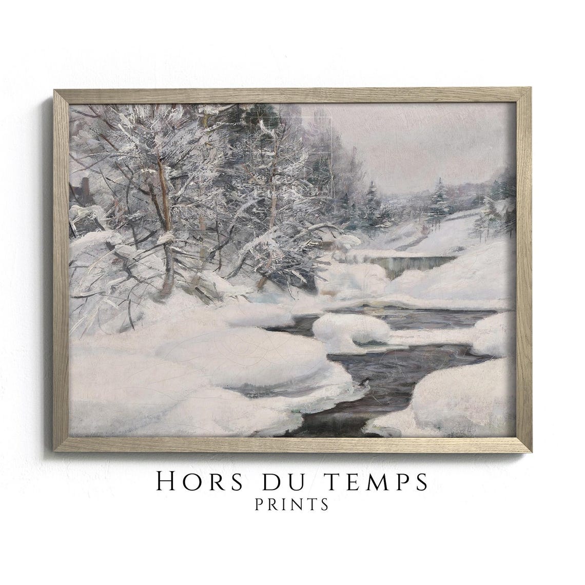 Winter River with Snow Covered Branches Vintage Landscape Poster