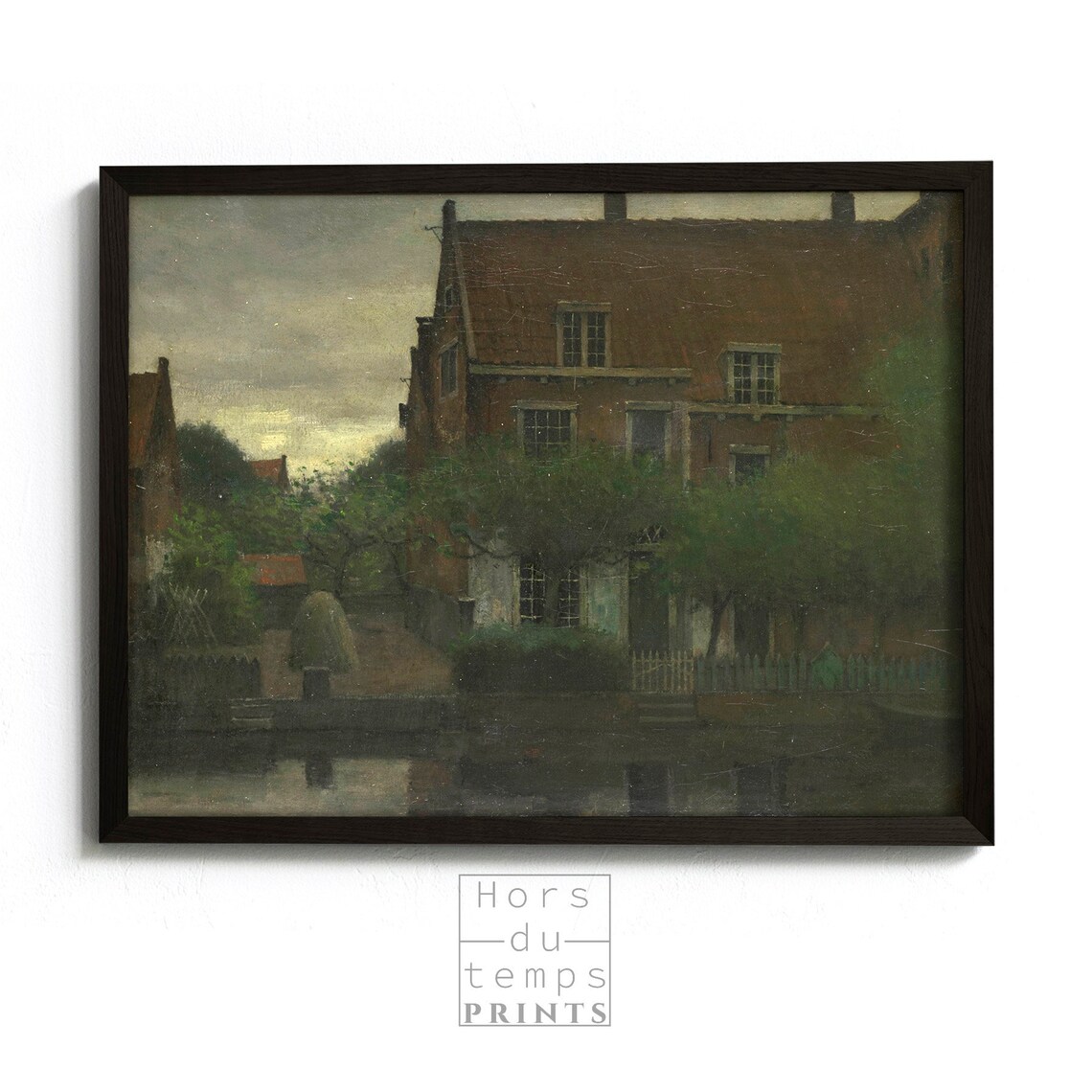 Old Canal Houses at Dusk Dark Moody Waterway Oil Painting Art Poster - Image 2