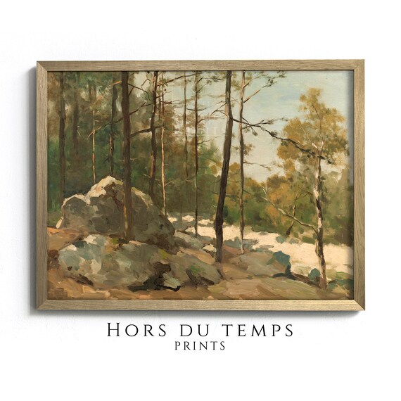 Muted Forest Rocks Landscape Antique Soft Green Vintage Poster