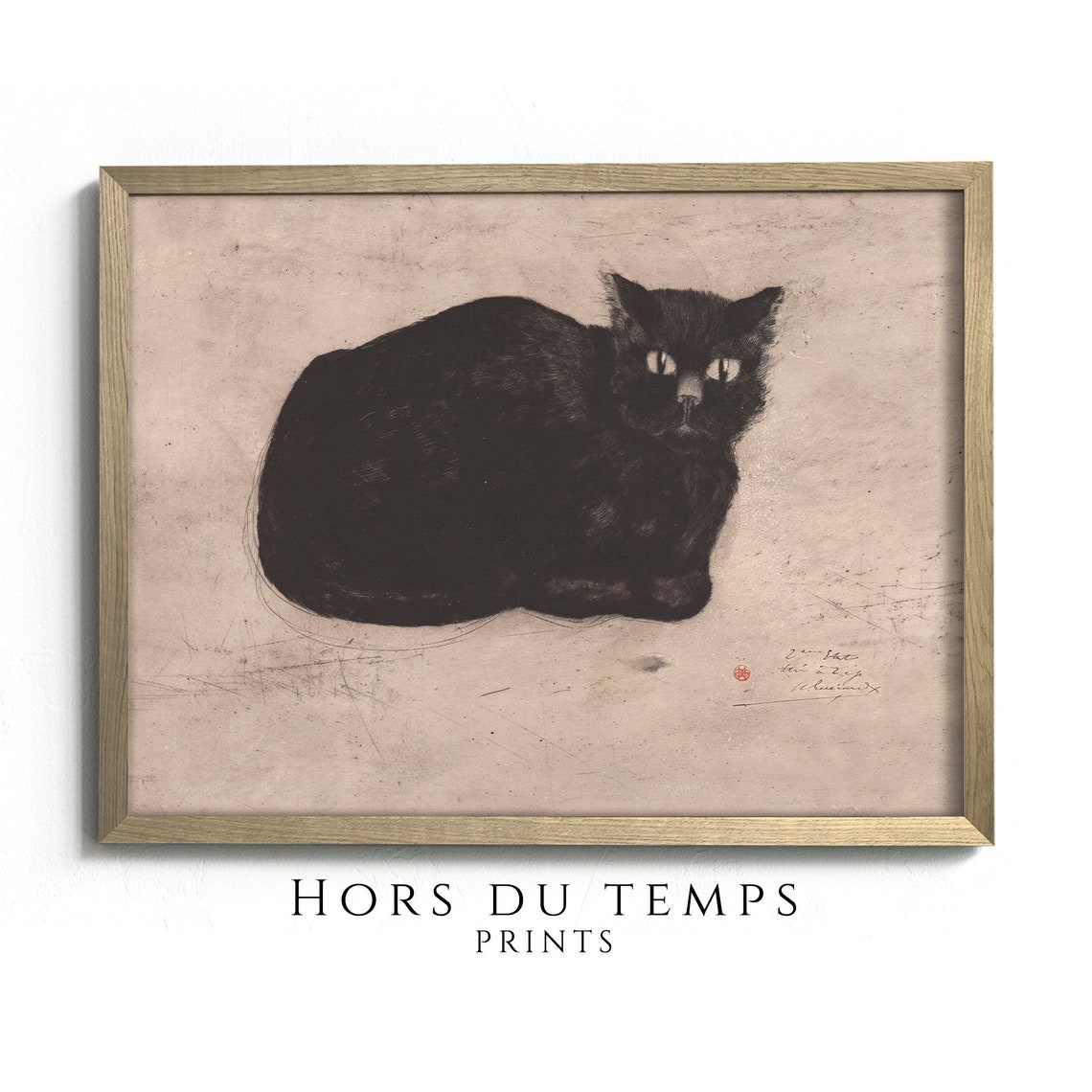 Resting Black Cat Vintage Ink Sketch Cat Lover Minimalist Poster