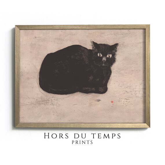 Resting Black Cat Vintage Ink Sketch Cat Lover Minimalist Poster
