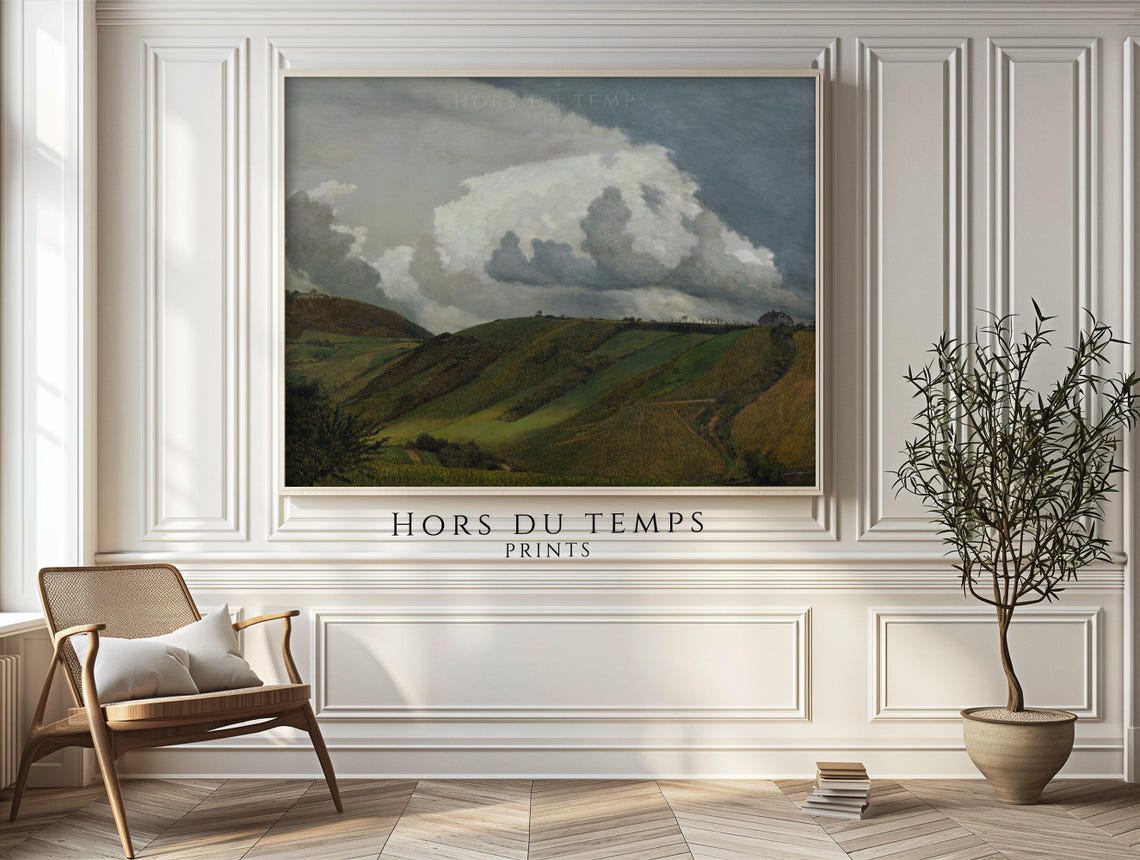 Vintage Rolling Hills Dramatic Cloud Sky Farmhouse Painting Poster - Image 2