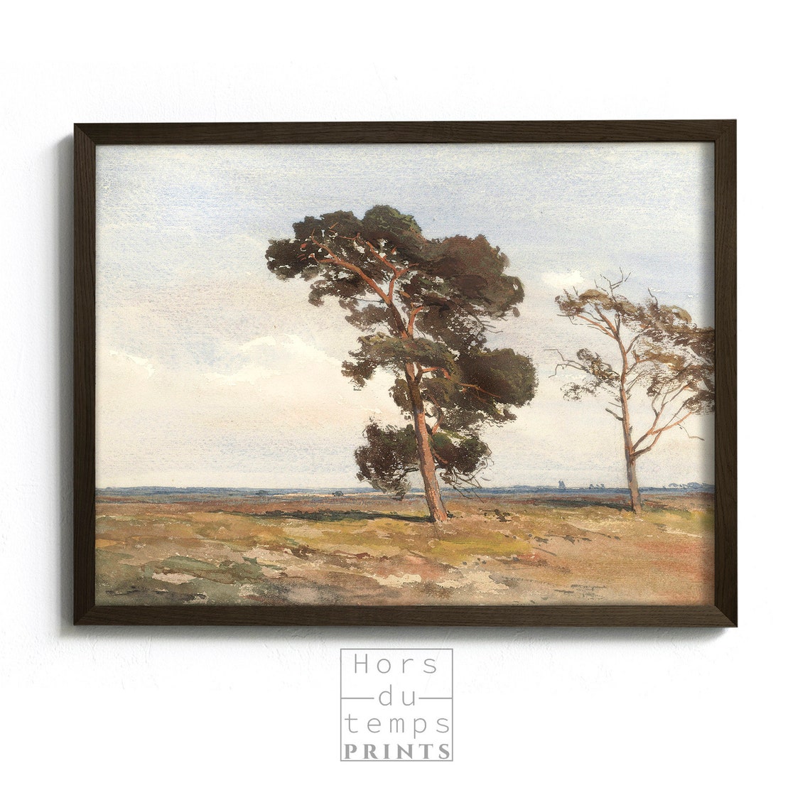 Lone Pine Trees Open Field Muted Watercolor Landscape Poster - Image 2
