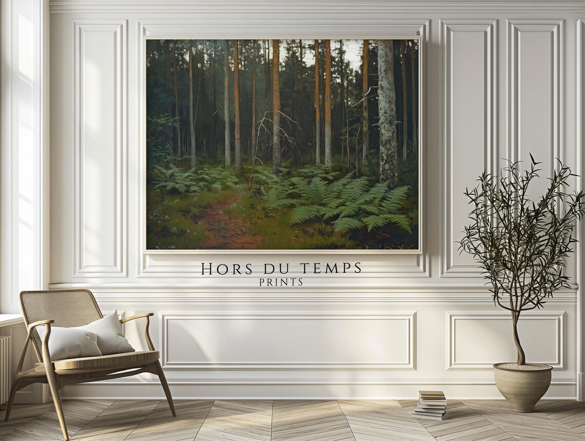 Tall Pine Forest Interior Ferns Woodland Floor Vintage Nature Poster - Image 2