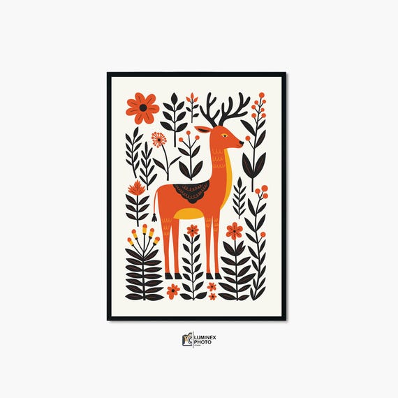 Instant Art Illustrationnordic Deer Print Abstract Scandinavian Wall