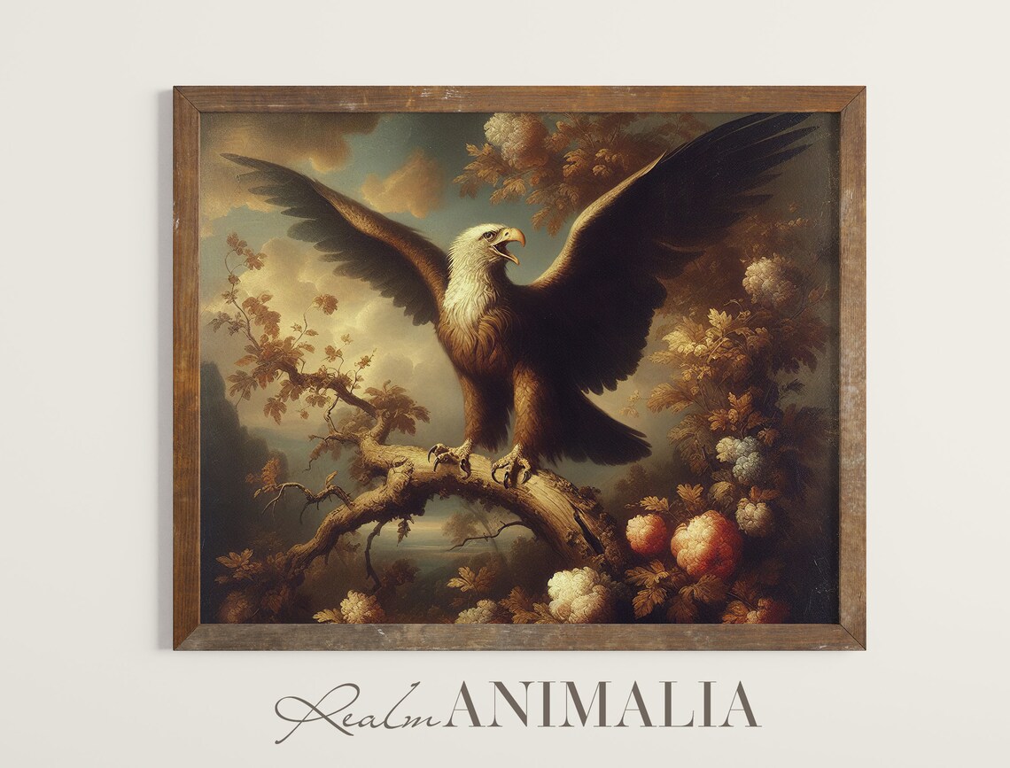 Antique Eagle Print Moody Eagle Bird Fine Art Vintage Eagle Painting Neutral Bird Wall Decor Eg001