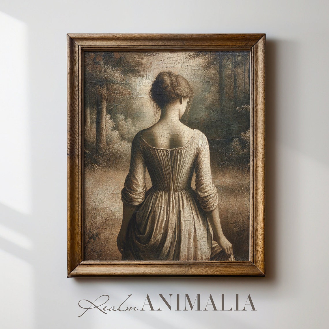 Vintage Woman Entering Woods Painting Neutral Vintage Female Figure Print Woman Antique Portrait Art Hu008 - Image 2