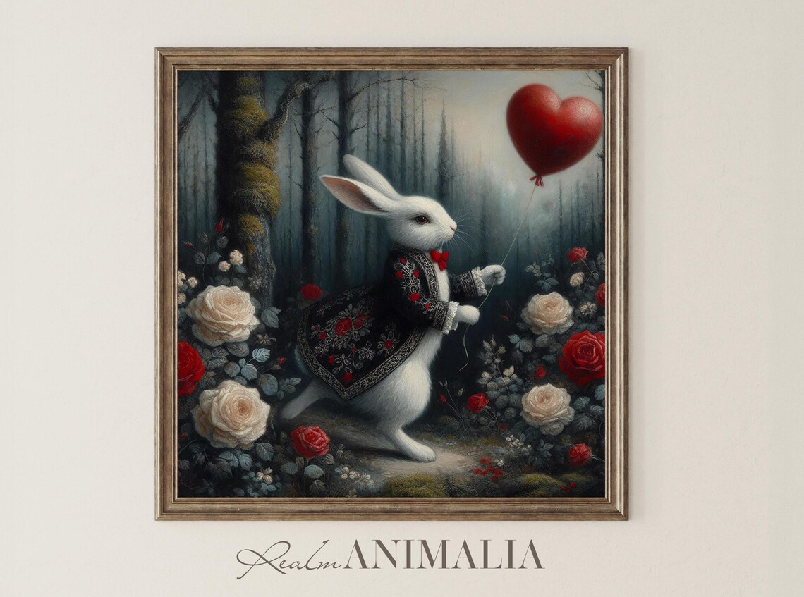 White Rabbit Valentine Storybook Art Print