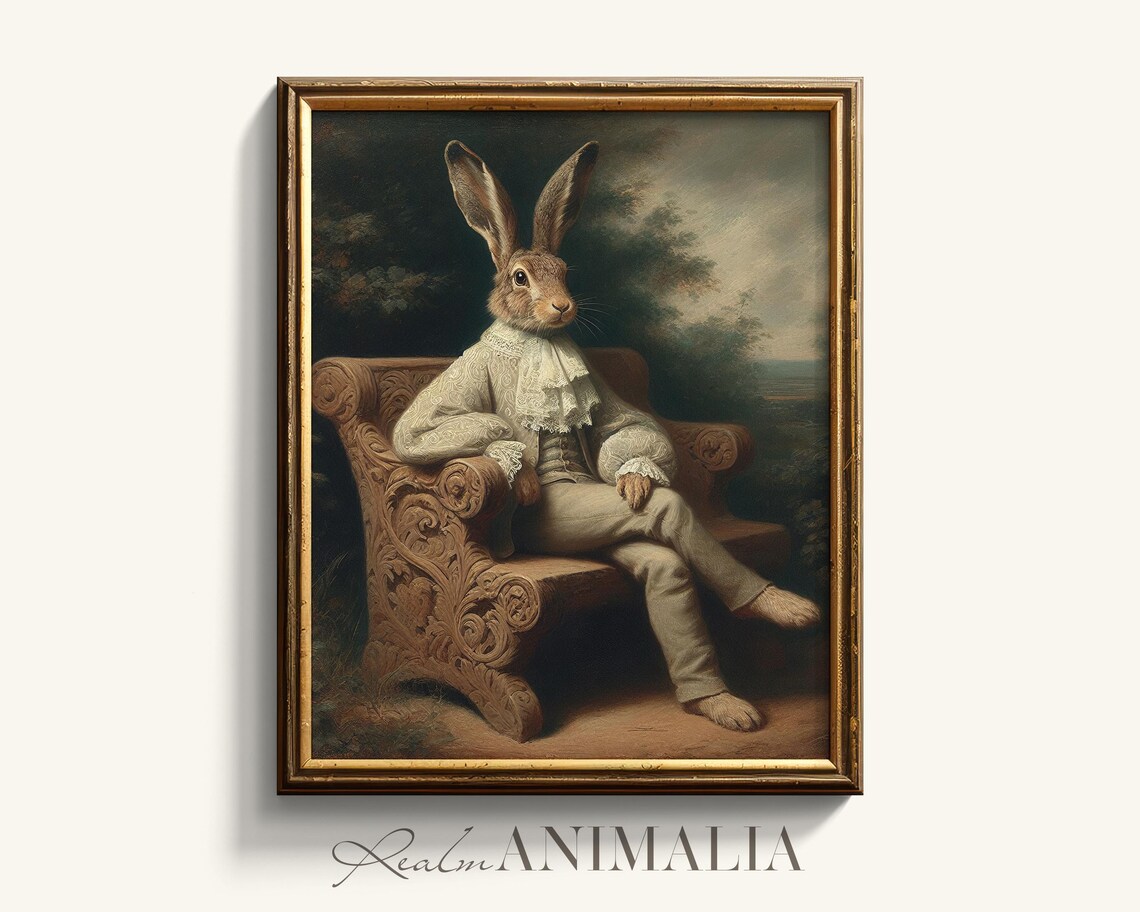 Victorian Hare Gentleman Portrait In Frock Coat Whimsical Poster - Image 4